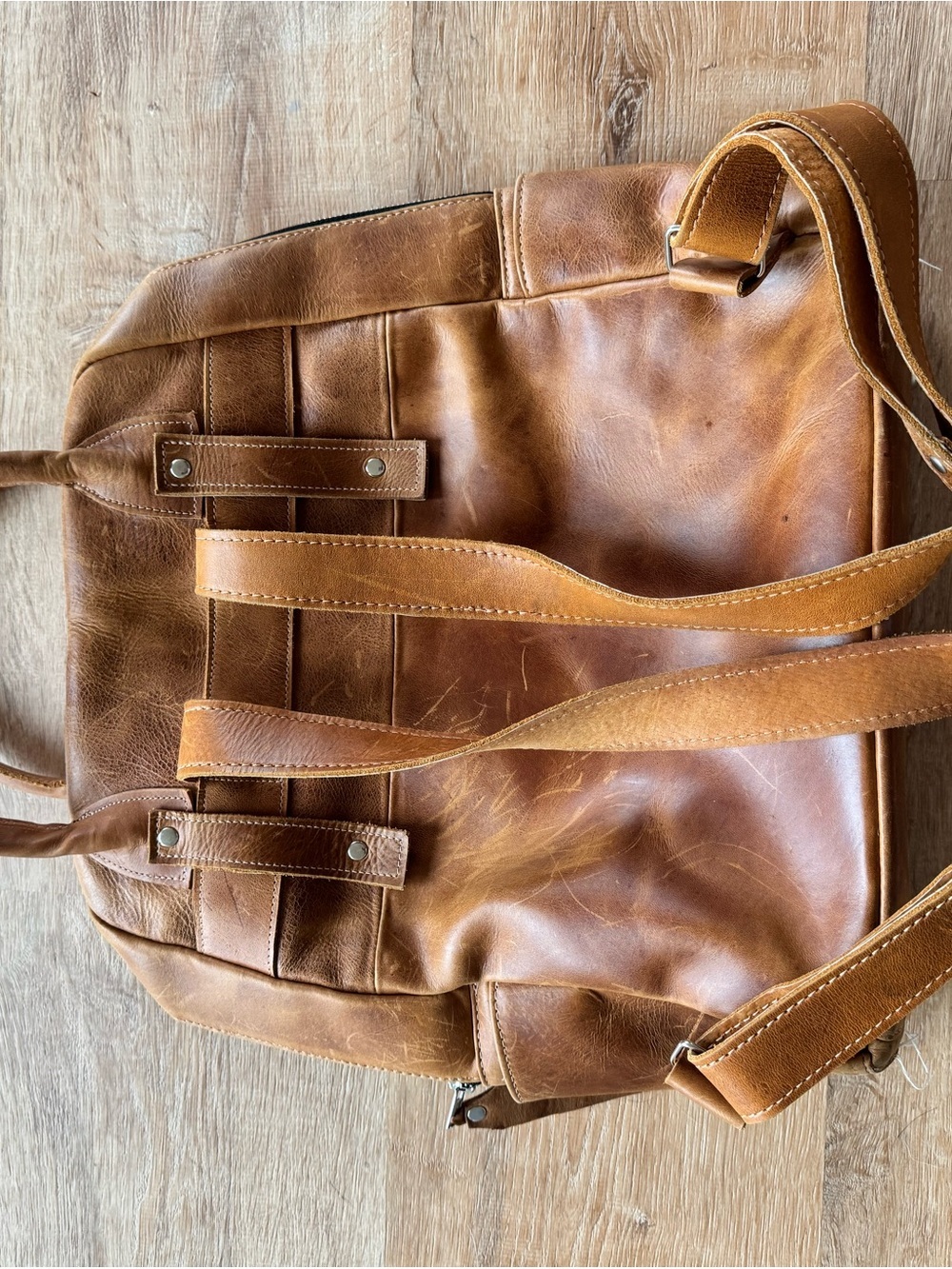 Epiphanie Leather & Orange Patterned Backpack. Camera bag. - Picture 2 of 7